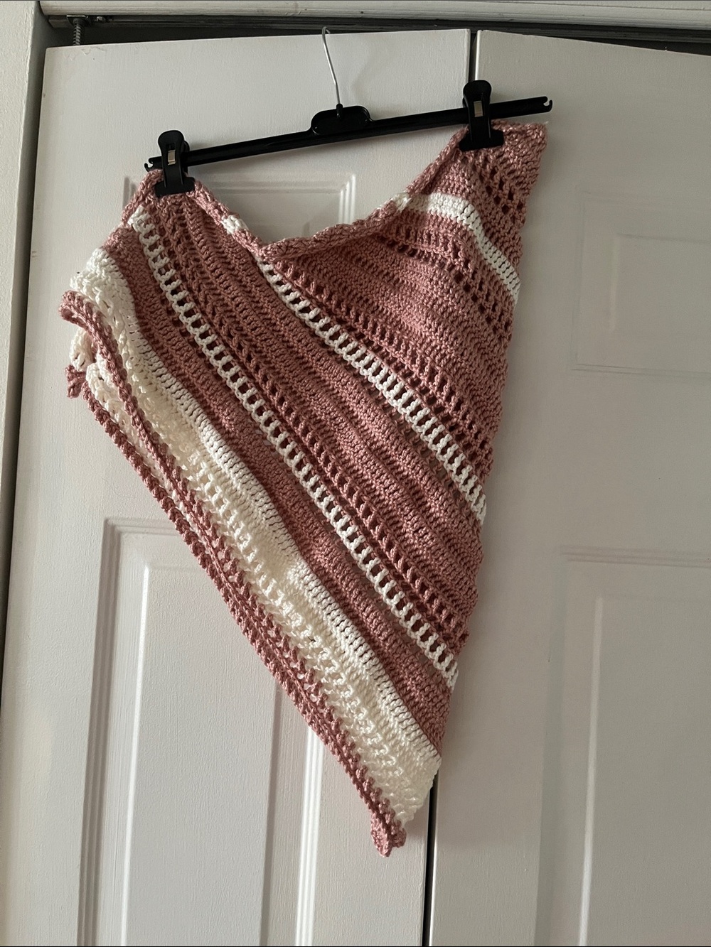 Handmade Pink and White Crochet Shawl -